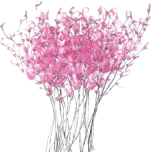 LULUQUEEN 20 tallos de flores artificiales, adornos acrílicos de cristal, ramos artificiales, gotas de cuentas acrílicas, ramas de flores para bodas