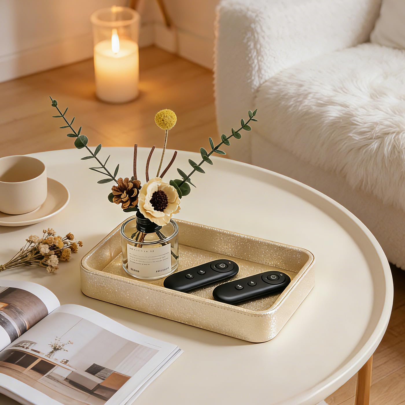 GORESE Badezimmer Tablett,Deko Tablett PU Leder Oval Badezimmer Deko Schlüsselschale,Sofatablett Dekoschale Tabletttisch Schmuckablage Dekoteller Ablageschale für Badezimmer,Schlafzimmer(Gold)