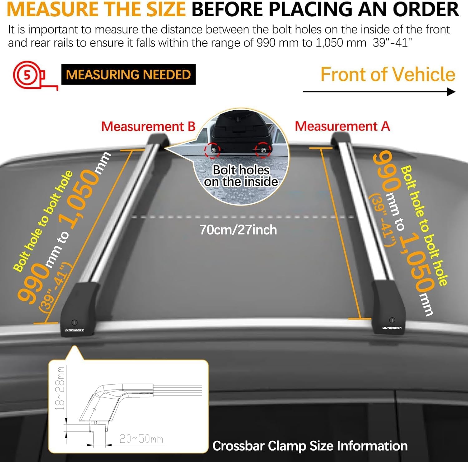 AUTOXBERT Car Roof Rack Cross Bars 39"-41", Universal Cross Bars Roof Rack Adjustable Lockable Thick Aluminum Roof Rails with 220lbs Load Capacity Fits Most Vehicles Flush Side Rails