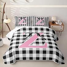 Feelyou Black Pink Bowknot Quilt Set Personalized Letter Z Quilted Bedspread Lightweight Coverlet Set Twin Cute Plaid Checkered Bedding Set with Pillowcases for All Season Microfiber Bed Decor