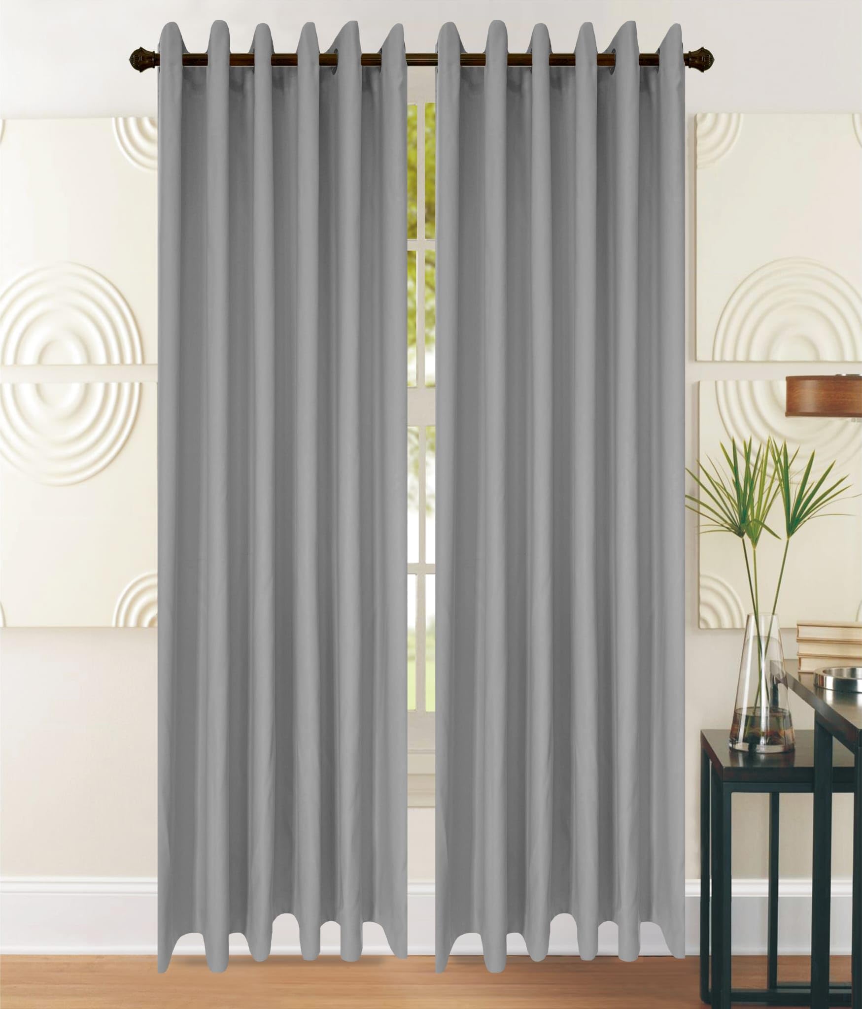 Householdfurnishing Thermal Insulated Blackout Curtain Eyelet Curtains Plain Fabric Curtains for Bedroom (Light Grey, 45 inches (W) x 54 inches (H))