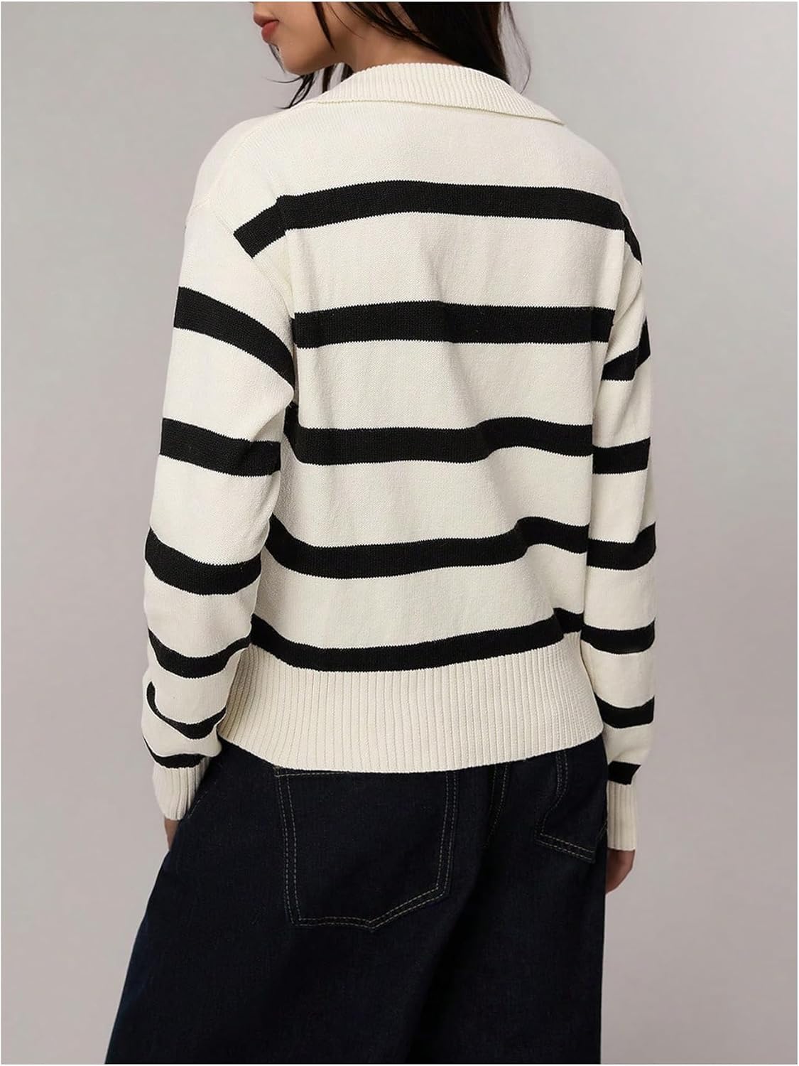 Verdusa Women's Striped Pullover Sweater Old Money Knit Tops Collared V Neck Jumpers Spring Fall Clothes - Image 2