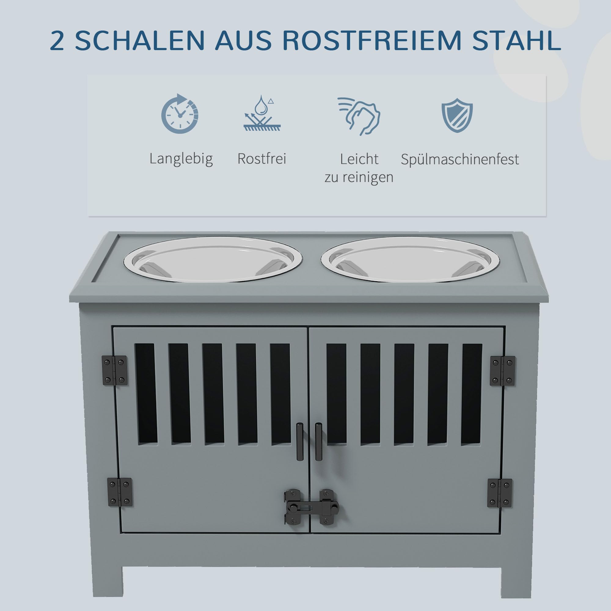 PawHut Erhöhter Hundenapf Futternapf mit Ständer Wassernapf 2 x 2L Edelstahlnäpfen Futterstation für extra große Hunde, Grau