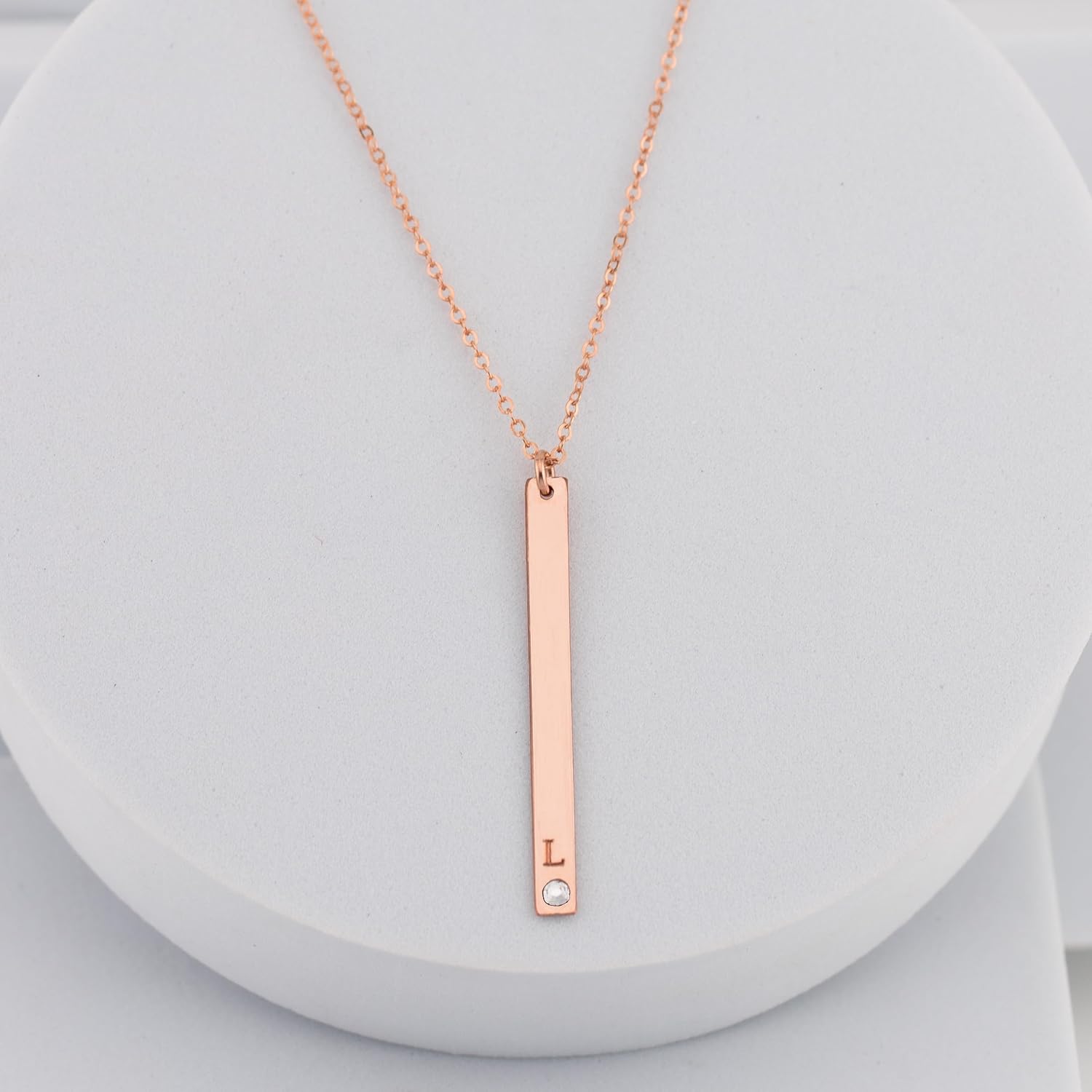 HotMixCold Personalized Vertical Bar Necklace, Initial Long Skinny Bar Jewelry Silver, Delicate Gold Thin Letter Necklace, Rose Gold CZ Diamond Necklace - Image 3