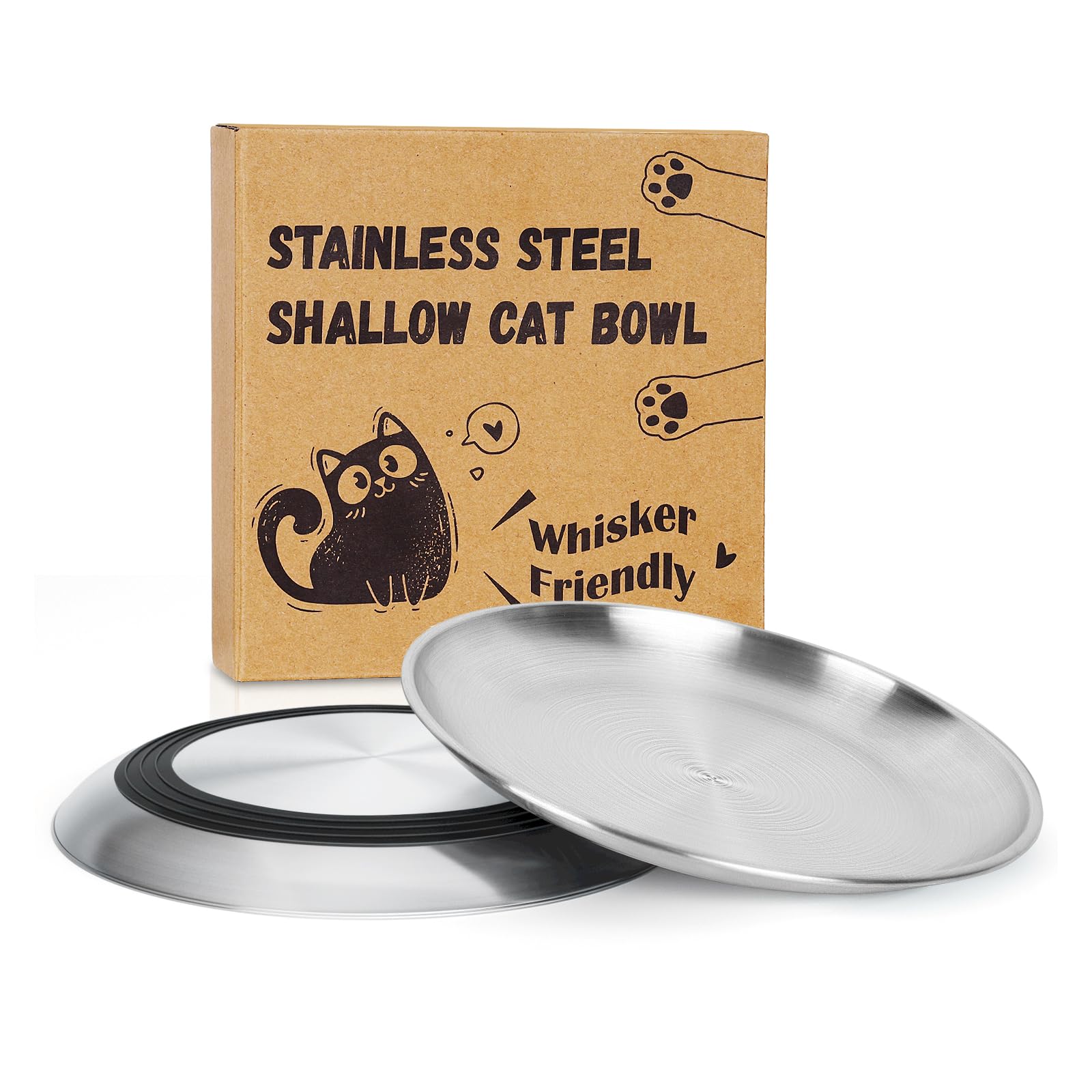 Supet katzennapf, Katzennäpfe gegen Schnurrhaar-Ermüdung, rutschfeste Katzenteller aus Edelstahl, 17 cm katzennapf flach, schnurrhaarfreundliche Kätzchennäpfe für Nass- und Trockenfutter(2 pcs)