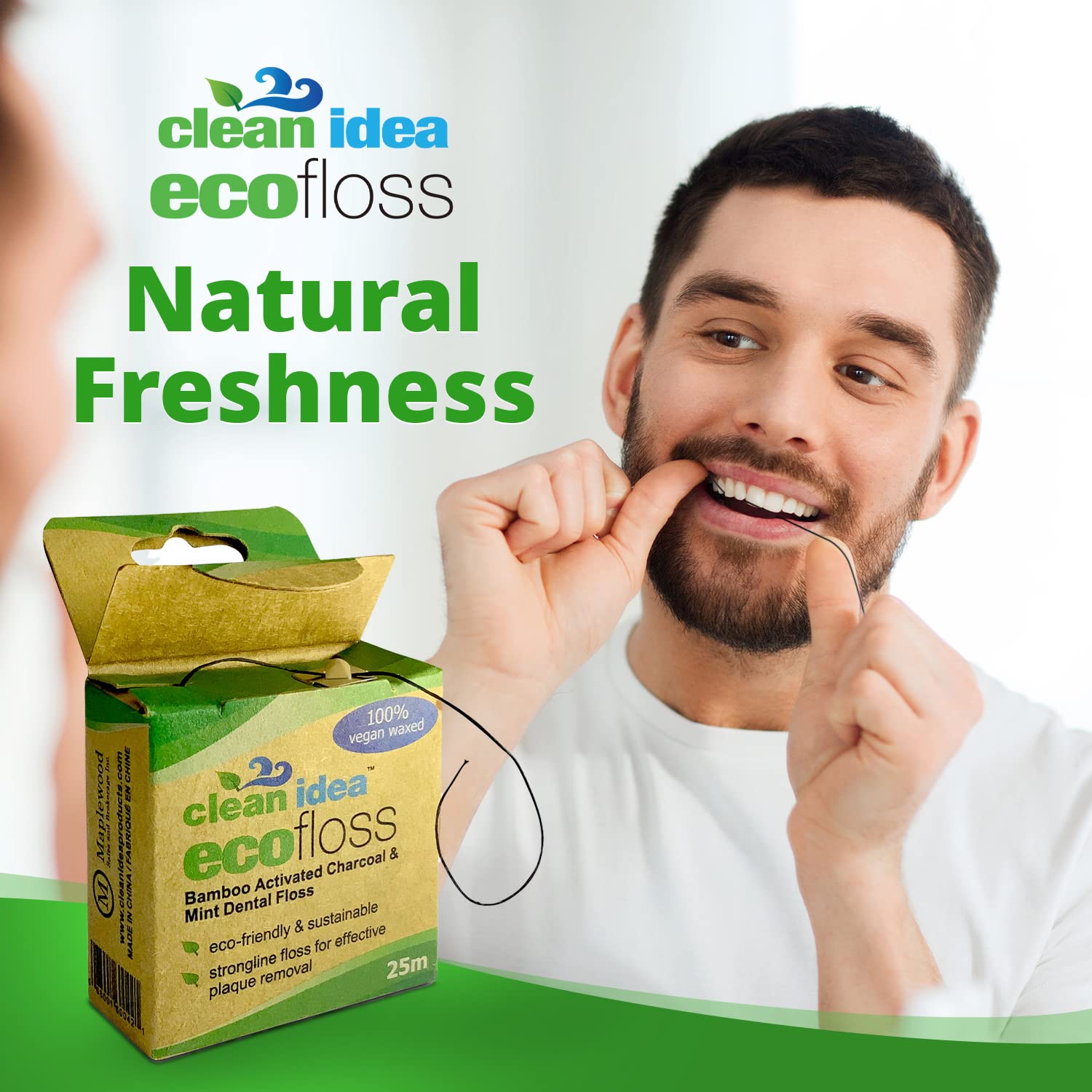 Ecofloss 6 x 25 m de hilo dental - Hilo dental encerado vegano - Hilo natural - Hilo orgánico - Hilo ecológico - Hilo de seda