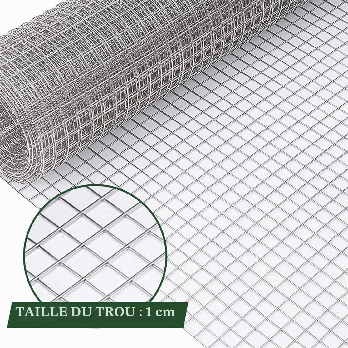Grille Métallique Maille Toile INOX, Jardin d'oiseaux en Grillage Câblé, Trou de Maille 10mm Maille Décorative DIY Écran de Grillage d'acier Inoxydable (0.5x10M/1.6x32.8FT)