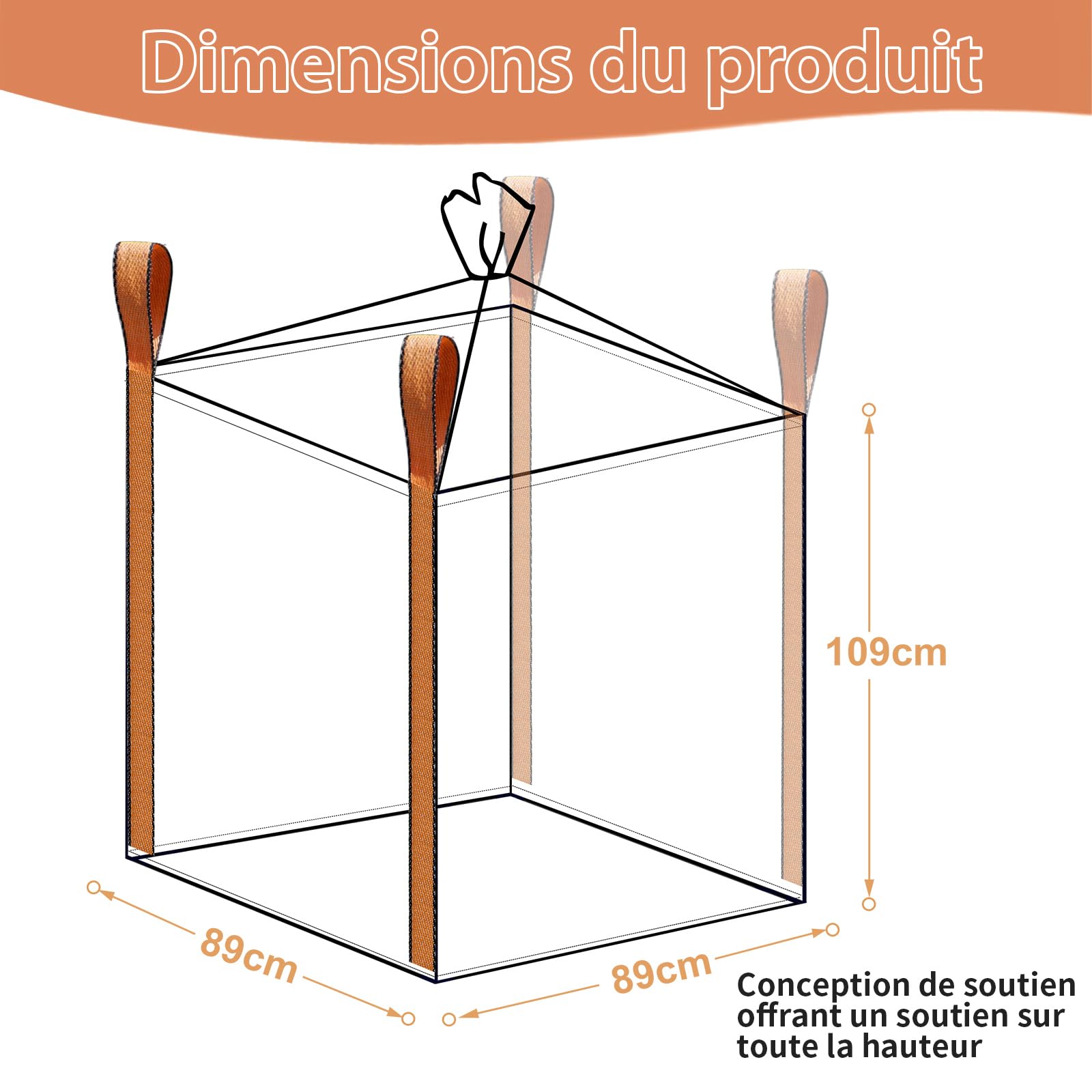 Lot de 2 FIBC Sac en vrac résistants aux UV et Étanche,1.5 sac d'une tonne,89 x 89 x 109 cm (L x l x H),Supporte jusqu'à 1500 kg de charge Swl,fond plat,sacs en polypropylène tissé.