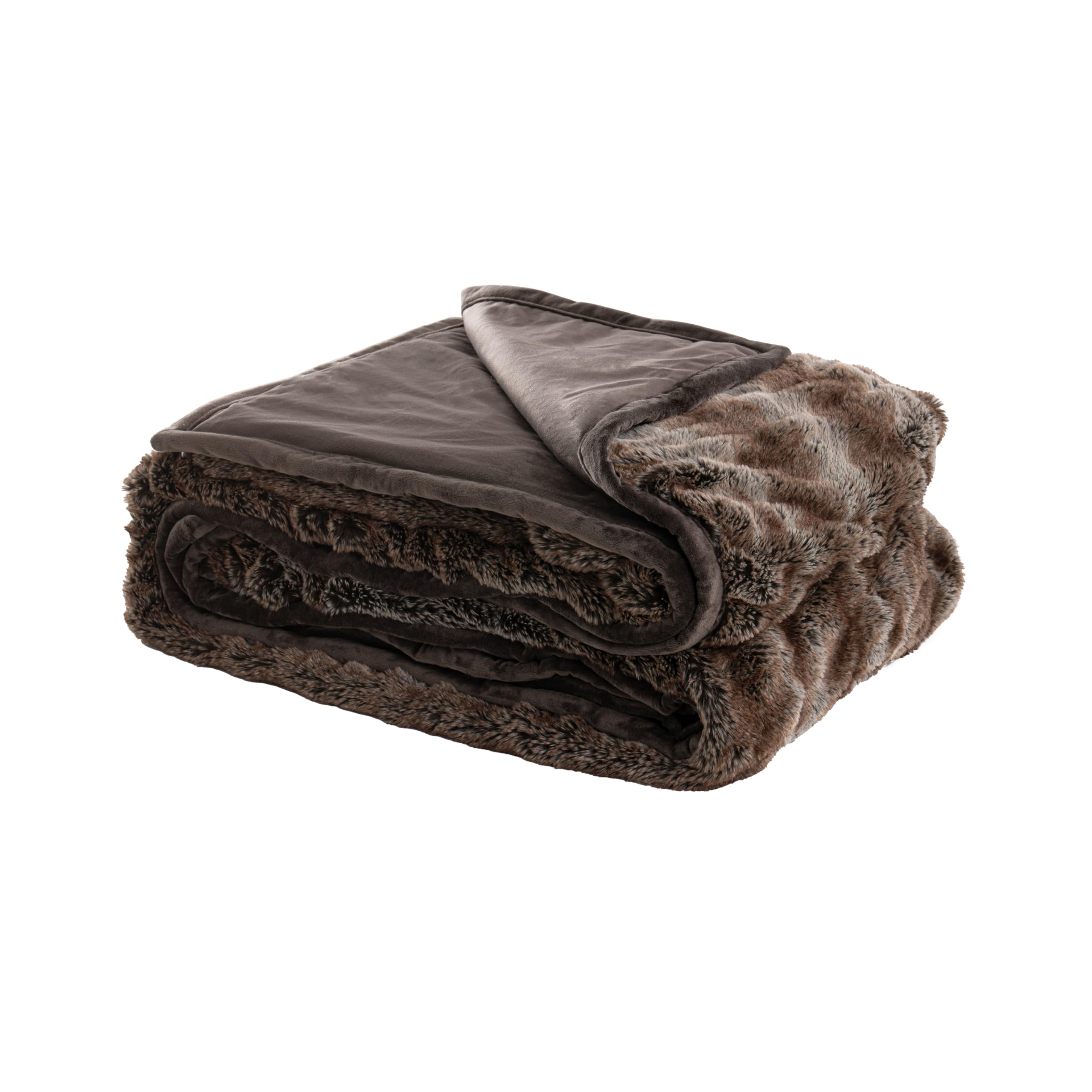 Mon Chateau Premium Reversible Luxury Faux Fur Throw for Couch, Sofa, or Bed - Plush Cozy Soft Blanket for Sleeping or Home Décor, 60" x 70" (Ruched Dark Brown)