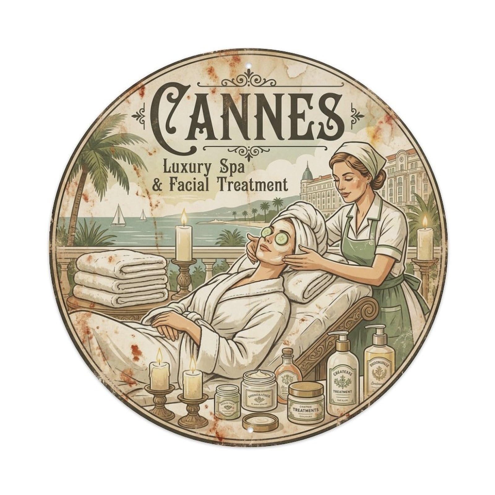France Cannes Scenic Travel Luxury Spa Facial Treatment Metal Tin Sign