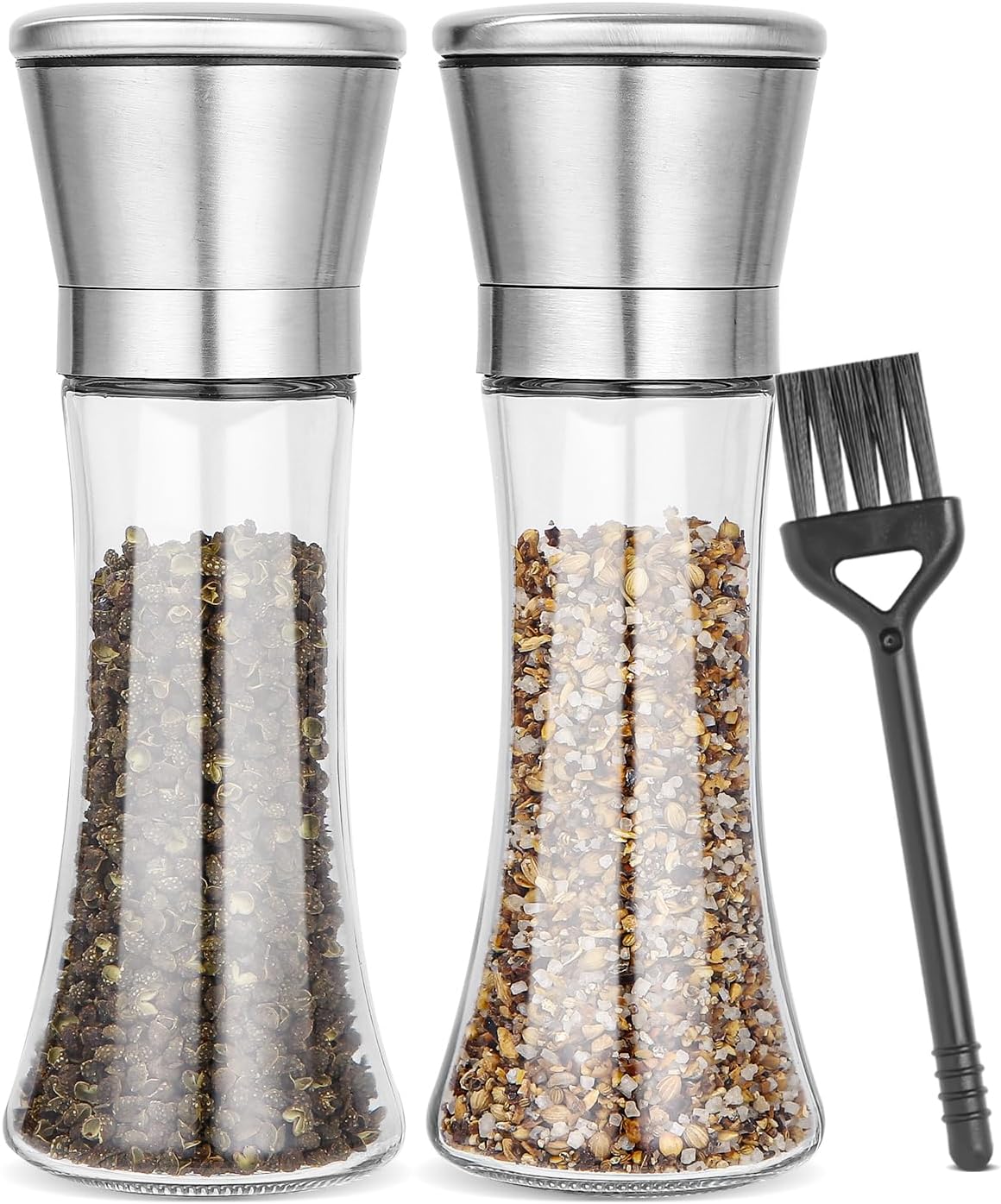 Salz & Pfeffermühlen Set 21,5cm - Holz Mühlen Mit Keramikmahlwerk & Untersetzer