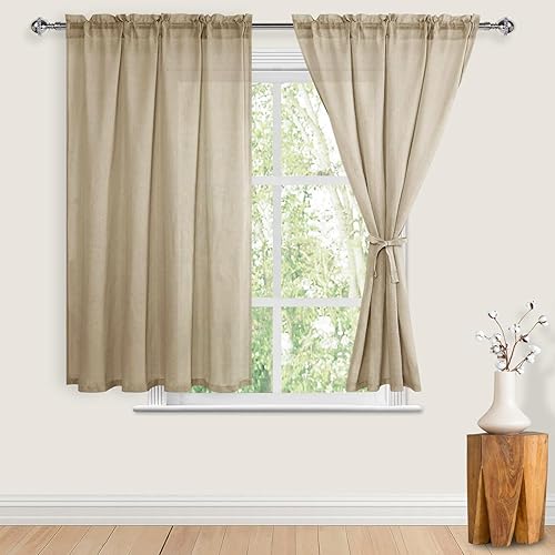 JIUZHEN Cortinas traslúcidas de lino para tratamiento de ventanas, con bolsillo para barra, privacidad para filtrar la luz, cortinas