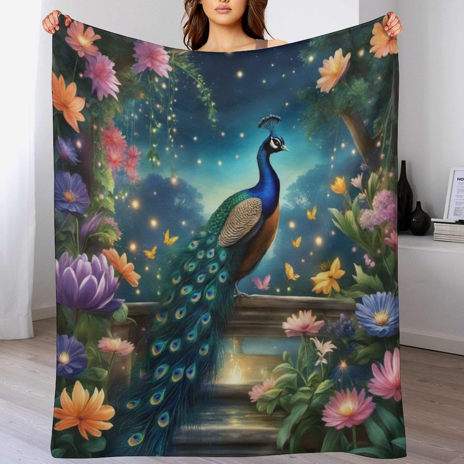 Couverture polaire douce flannel paon couvre-lit chaud jeté canapé linge de lit