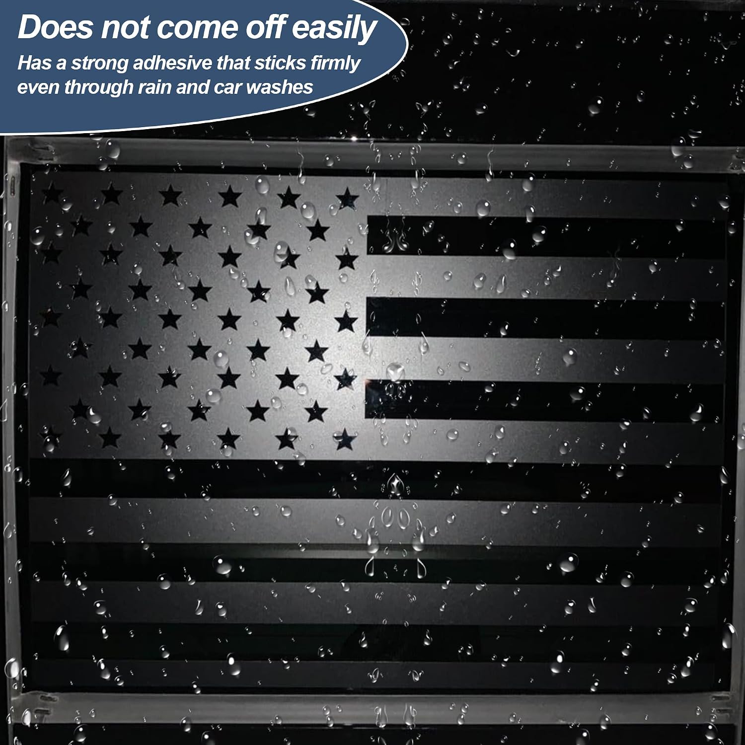 Rear Back Middle Window Decal Fits Chevy Silverado Sierra 2004-2018 Matte Black American Flag Vinyl Sticker(Equipped with Red and Blue Lines)