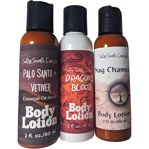 Mystical Moisturizer Collection - Palo Santo & Vetiver, Dragon's Blood, Nag Champa Body Lotion (3 pack) made with Spiritual Grounding Essential Oils (4 oz)