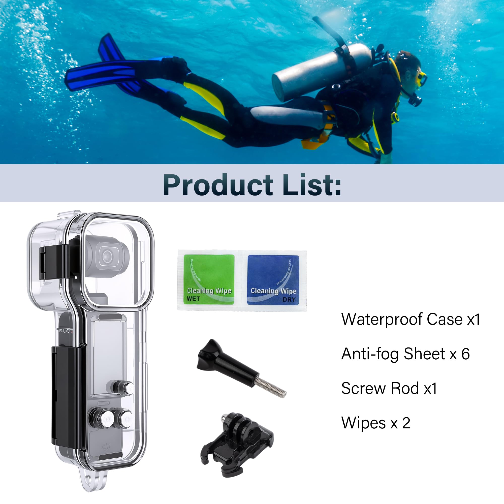 Walking Way wasserdichte Hülle für DJI Osmo Pocket 3, Anti-Beschlag Unterwasser-Kameragehäuse, Käfig unterstützt 60m Tiefentauchen mit Schnellverschluss-Halterung, Schraubenzubehör