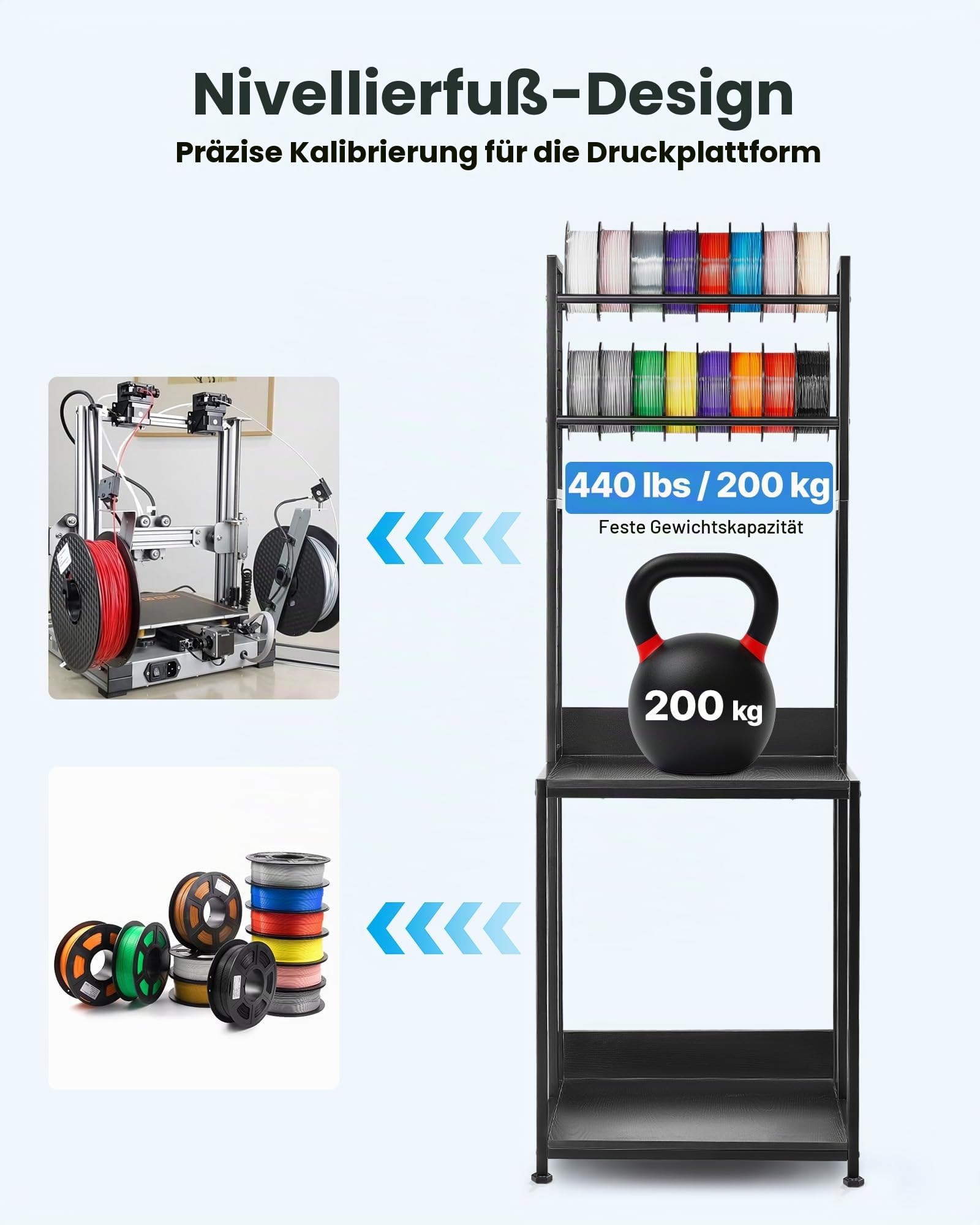 VEVOR 4-stöckiges mobiles Filament-Aufbewahrungsregal, 3D-Drucker-Filament-Aufbewahrungsregal, Filamentspulenhalter auf Rädern, Organizer-Ständer für 3D-Druckstudio