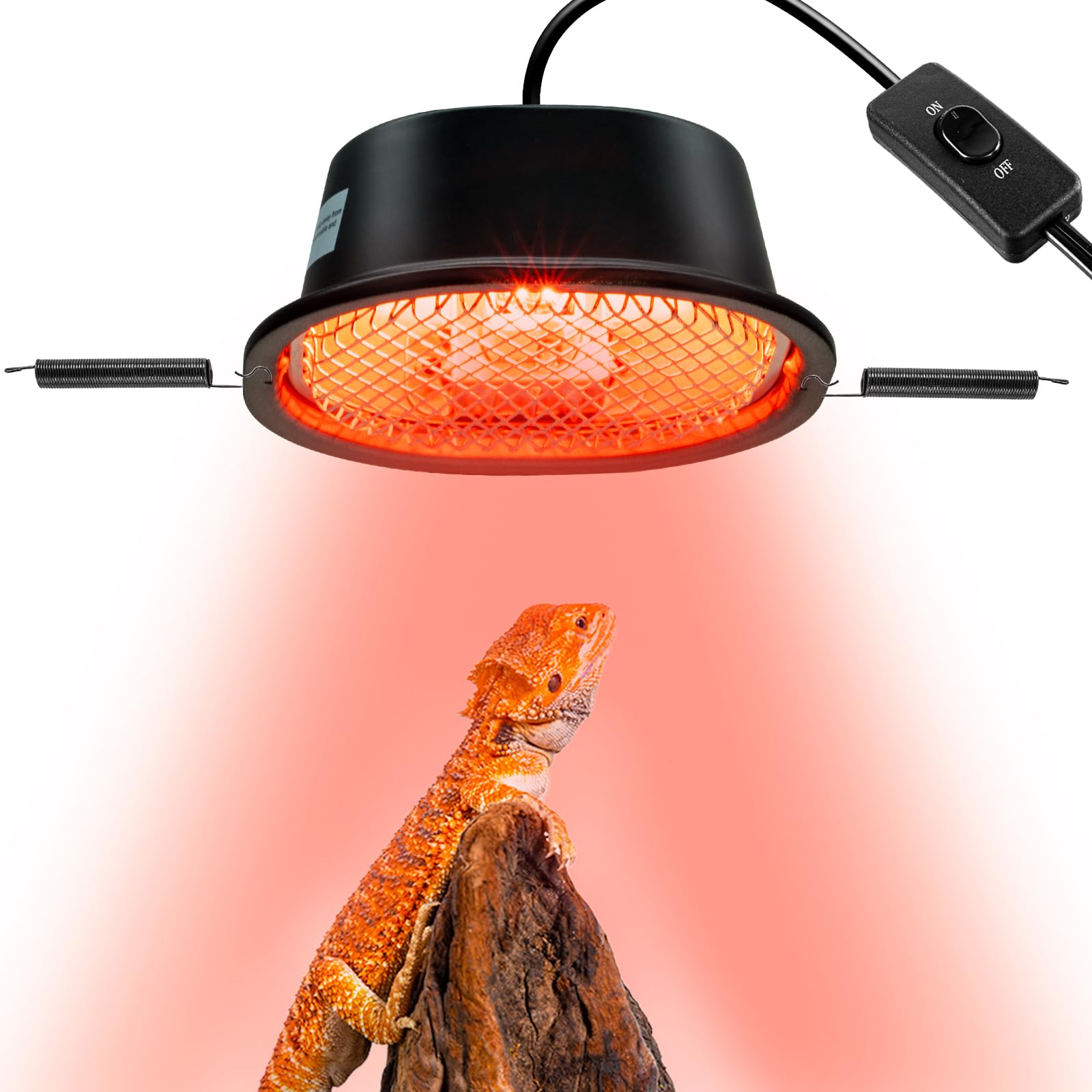 G9 Reptile Infrared Heat Lamp, Terrarium Heating Lamp Fixture with 50W UVA Low Profile Night Red Bulb | Safety Mesh, Tank Hood Basking Spot Light for Bearded Dragons Turtles Lizards Geckos