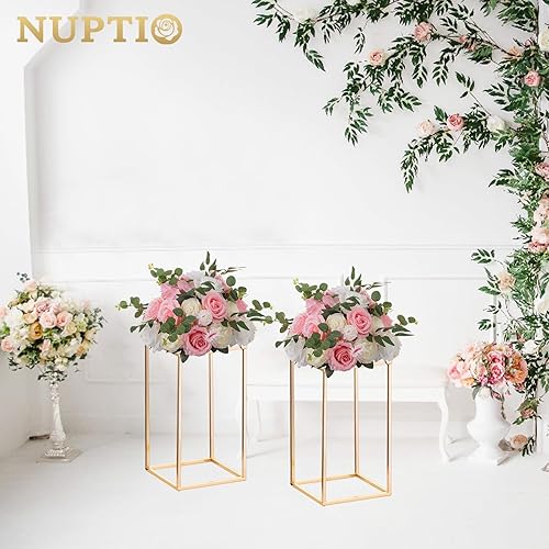 Miniatura 2 de NUPTIO - Soportes metálicos para flores, 2 unidades, dorados, columna para flores, jarrón para flores, forma geométrica, para centro de mesa, de