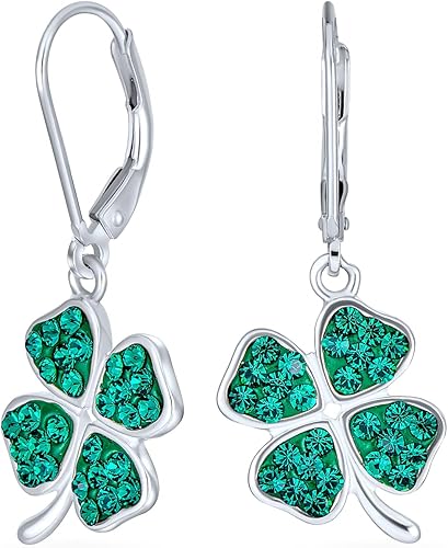 Celtic Saint Patricks Irish Good Luck - Collar con colgante de trébol de cristal verde brillante para mujeres y adolescentes, plata de ley 925