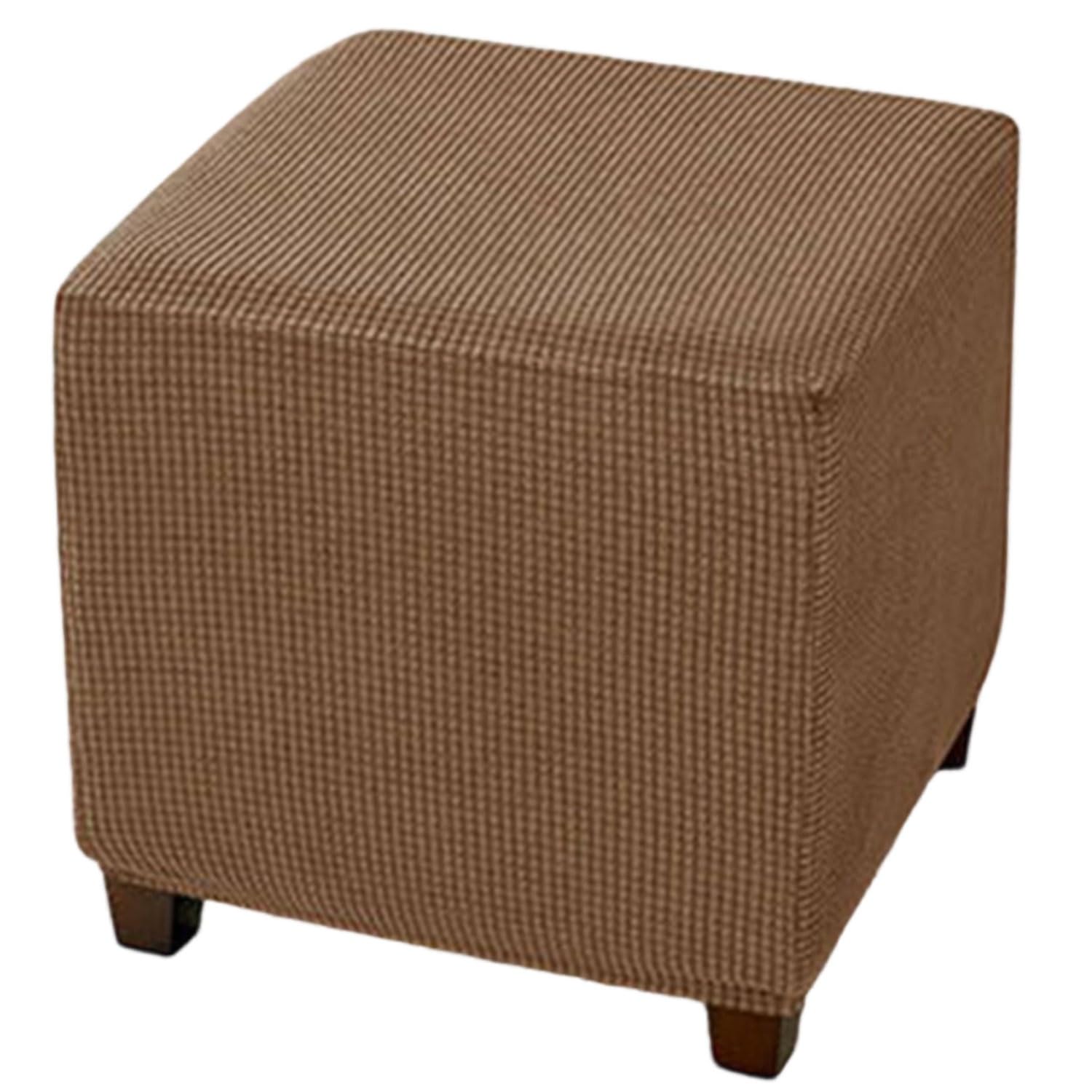 uyeoco Ottoman Slipcover Cover, 30x30/35x35/40x40/45x45 cm Square Footstool Protector Covers Stool Ottoman Covers Stretch with Elastic Bottom,Machine Washable(Dark coffee,50x50 cm)