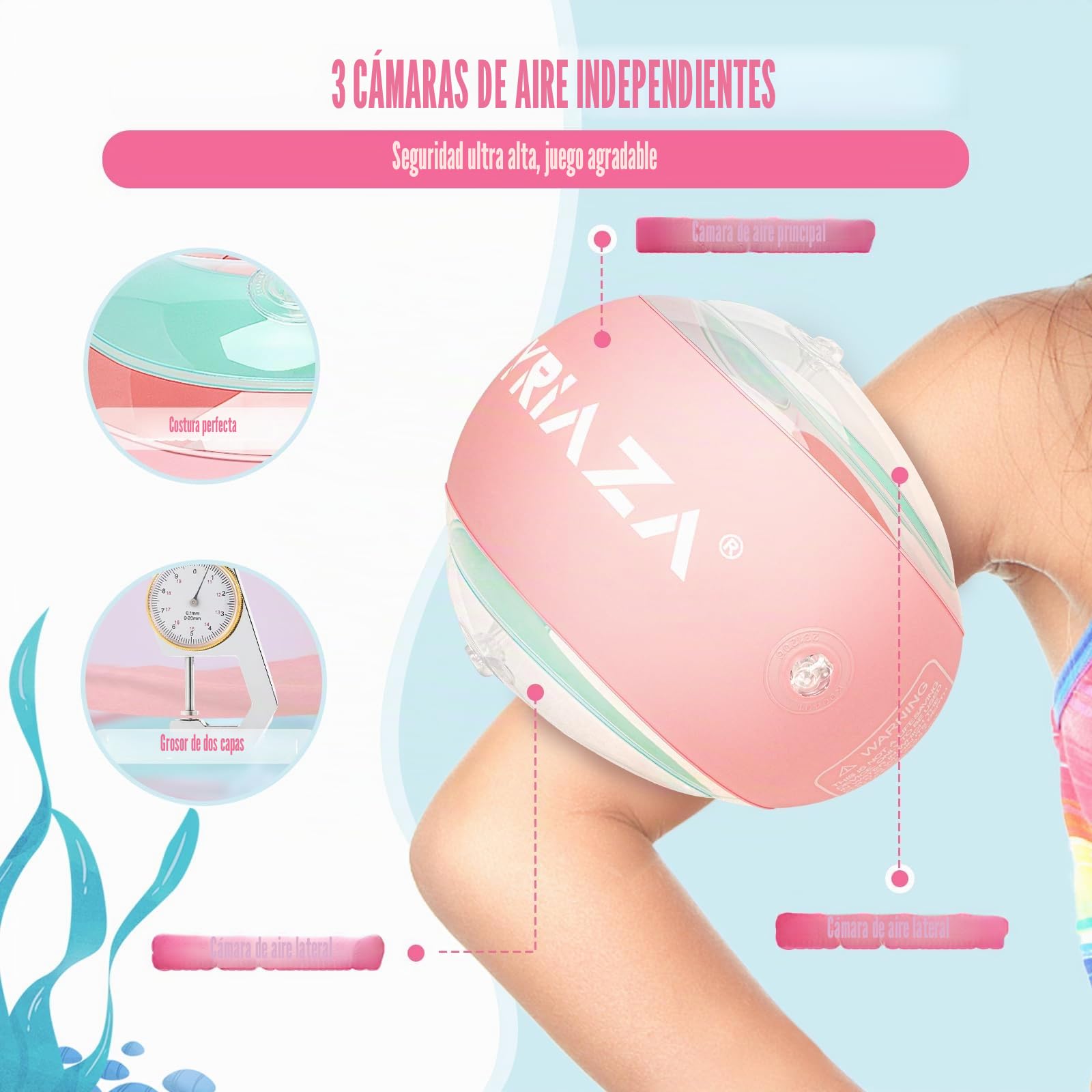 LOOWARTS Manguitos Piscina Adecuado para Niños de 2 a 6 años, Natación Inflable Manguitos Bebe, 2 Pcs Boias para Bebe Adecuado para Niños Que pesen Entre 15-25 kg.