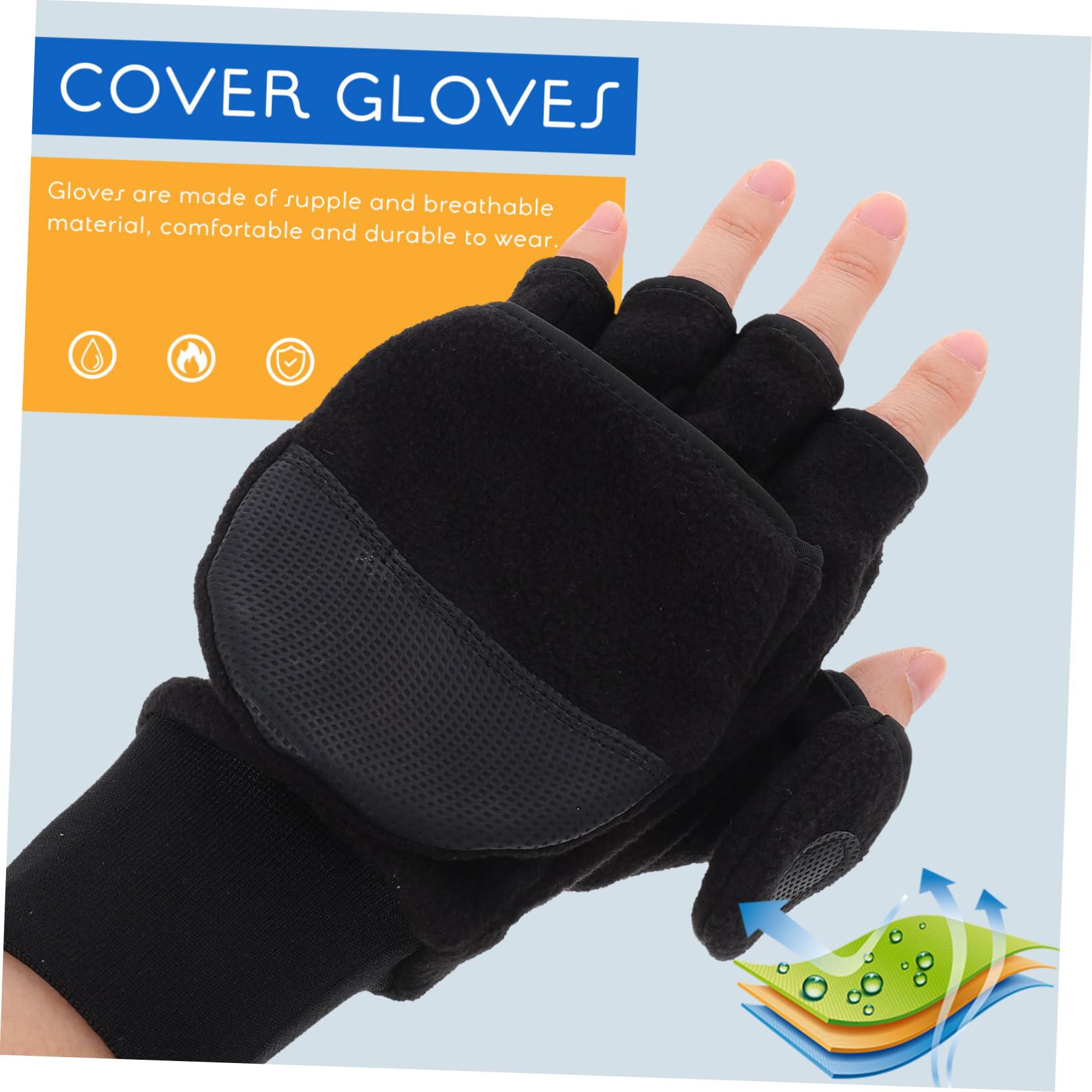 Holibanna Guantes de medio dedo gym gloves frío lana calentadores de guantes de mano cálido térmico guantes resistentes al desgaste guantes polares de medio dedo forro polar Black