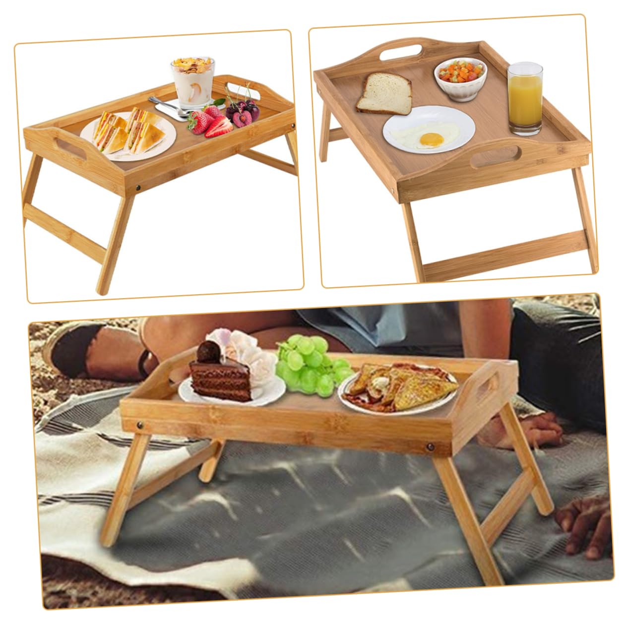 Sosoport Vassoio Letto Pieghevole in Legno con Maniglie e Supporto per Laptop per Piccoli Spazi