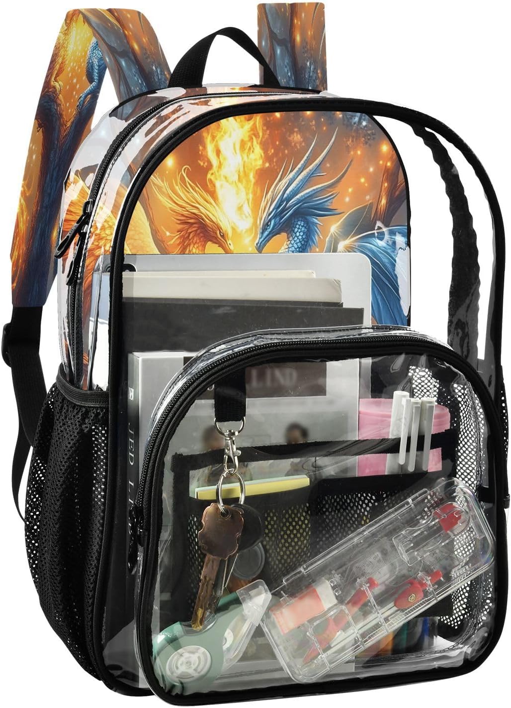 Phoenix Dragon Tree Clear Backpack Heavy Duty See Through Transparent PVC BookBag for Kids Boy Girl Adult School Work