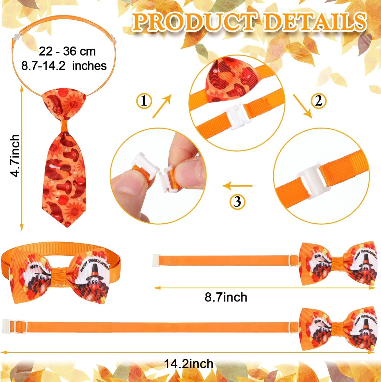 Chunful 150 Pcs Thanksgiving Day Dog Bow Ties Collars Bulk Adjustable Cat Dog Collars Bowtie Neckties Basic Puppy Costume for Small Medium Pet Grooming Accessories(Maple Leaves)