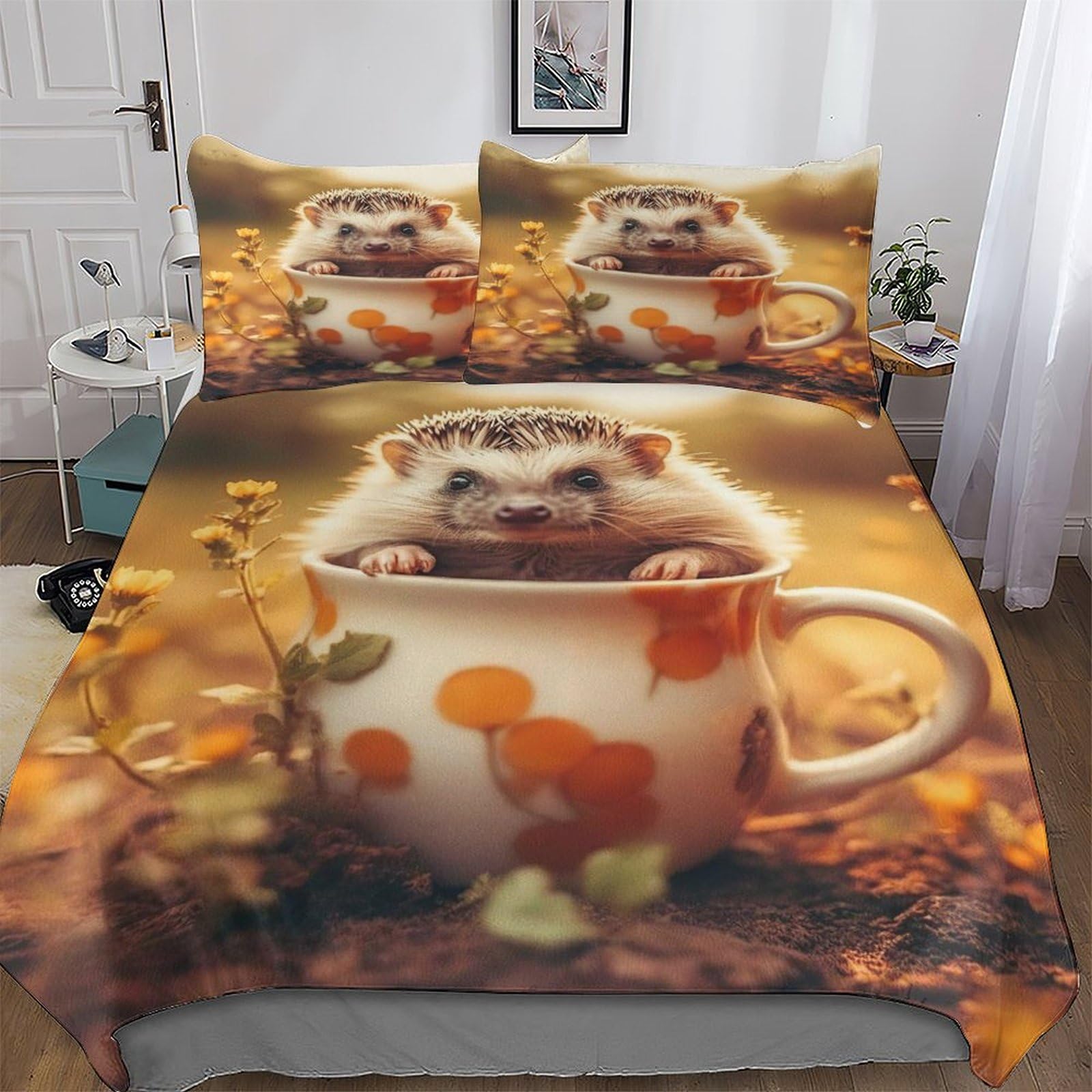 Housse de couette hérisson 3D parure anti-pli et ultra douce pour lit double 200x200