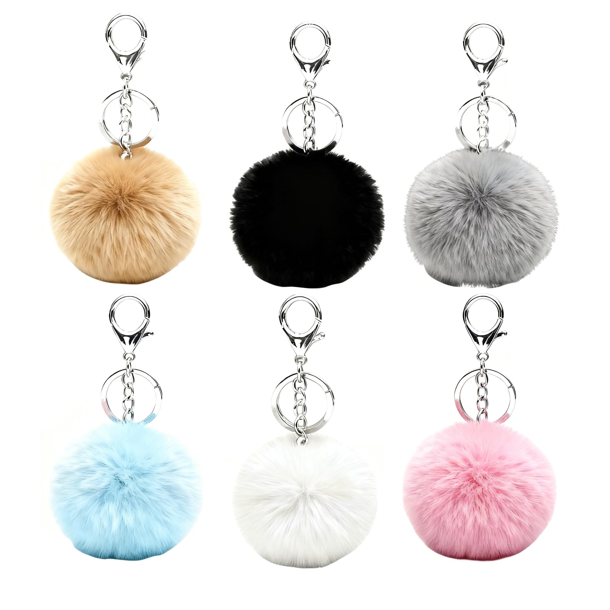 Glimbely 6Pcs Pom Pom Keyrings Fluffy Balls Bag Charms Plush Fur Handbag Keychains Car Key Ring Accessories for Women (Style A)