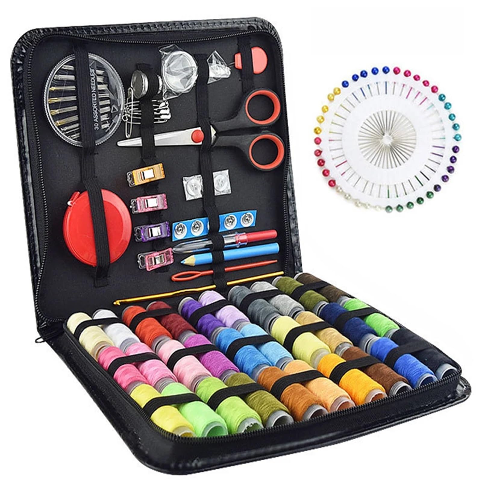 Juego de caja costura multifuncional for bricolaje, portátil, for coser a mano, herramientas bordado, accesorios for el hogar Para adultos, principiantes(126Pcs)
