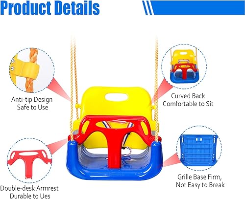Miniatura 6 de IFOYO Asiento convertible 3 en 1 para niños con soporte desmontable de respaldo alto, columpio seguro para interiores y exteriores para niños