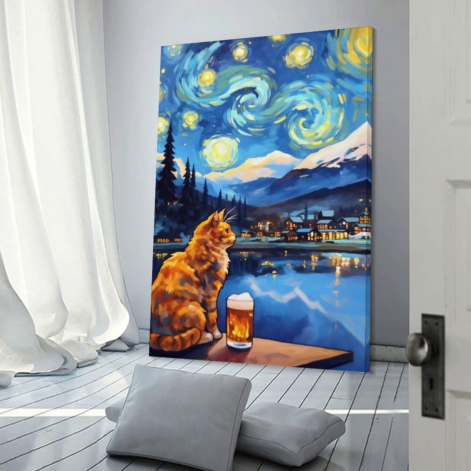 Junmoney Home Decor Wall Art Cat Night Out, 20x30inch(50x75cm), for New Homes, Bedrooms Or Workspaces, Decorative Present for New Homes