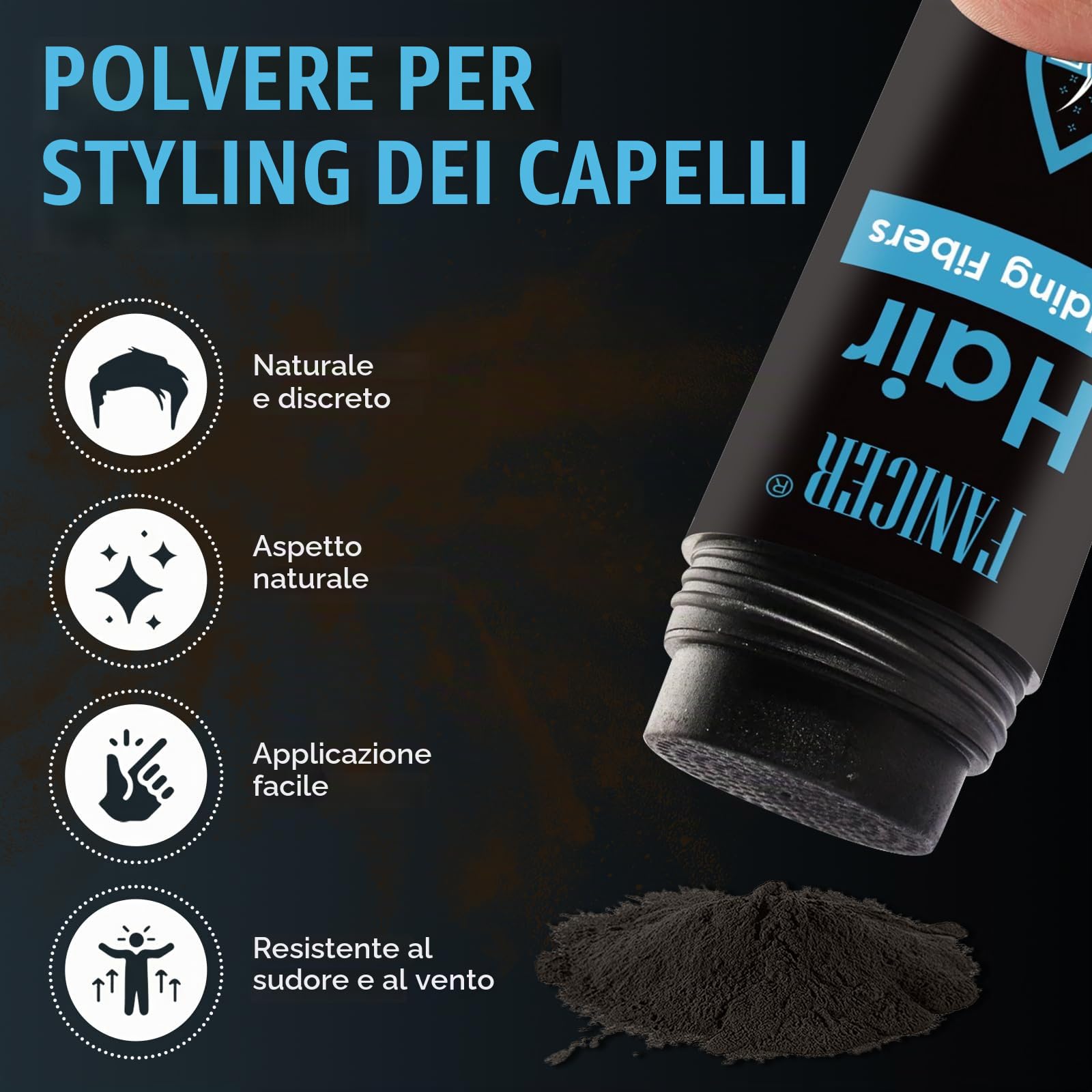 Fibra Capillare Polvere, Polvere radice capelli, Dissimula Calvizie, Unisex, Marrone scuro, Neutro, 27.5 grammi