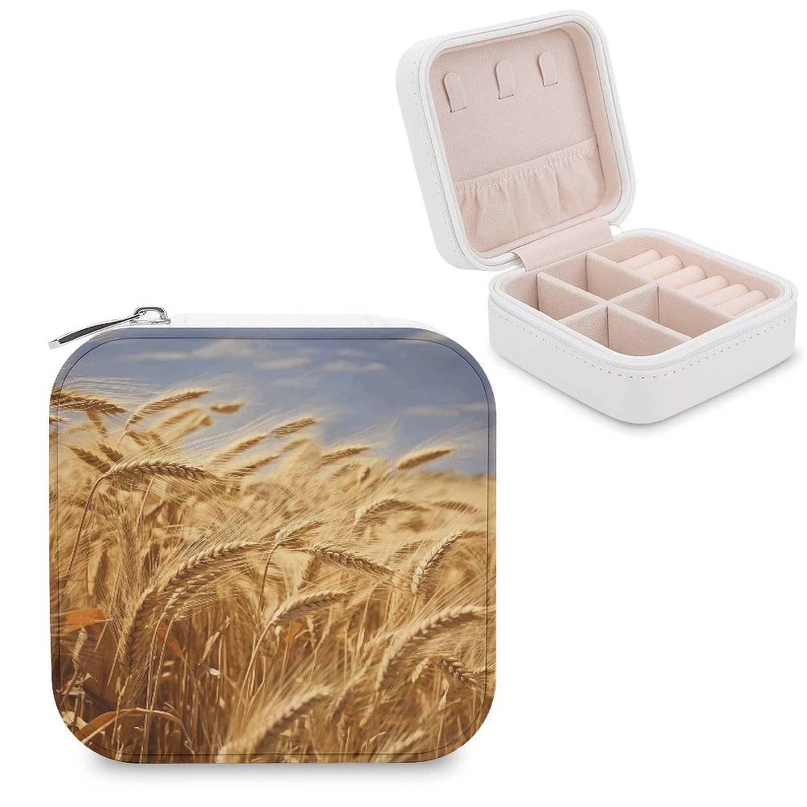 VstaDank Wheat Harvest Jewelry Box for Women Custom Travel Jewelry Case Personalized Travel Jewelry Boxes Small Portable Jewelry Organizer Box for Rings Necklaces Bracelets Earring