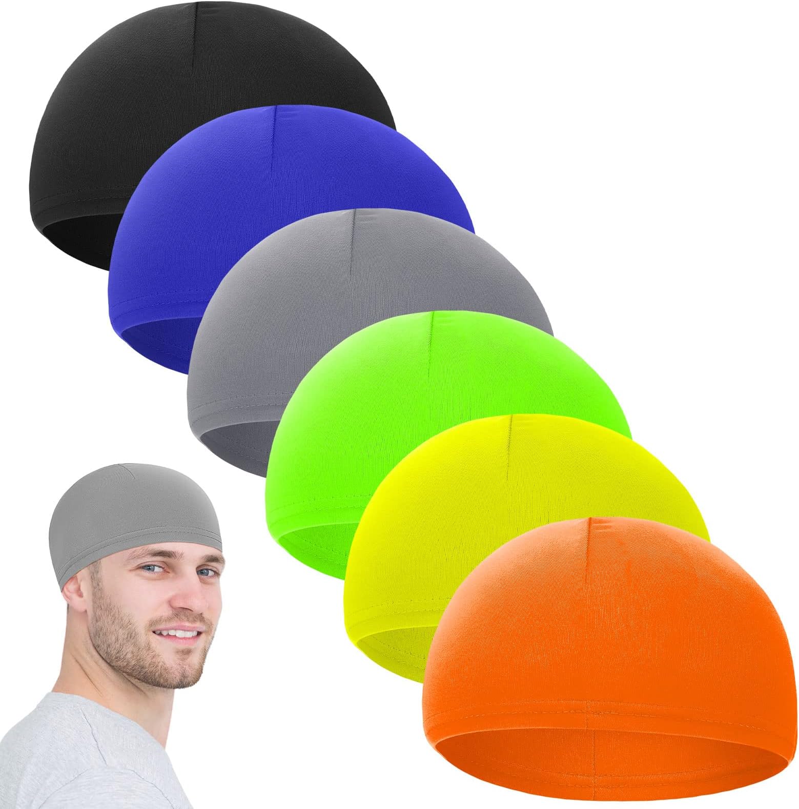 6 Pcs Cooling Skull Cap Motorcycle Helmet Liner Men Women Sweat Wicking Beanie Bicycle Running Cap Head Wrap