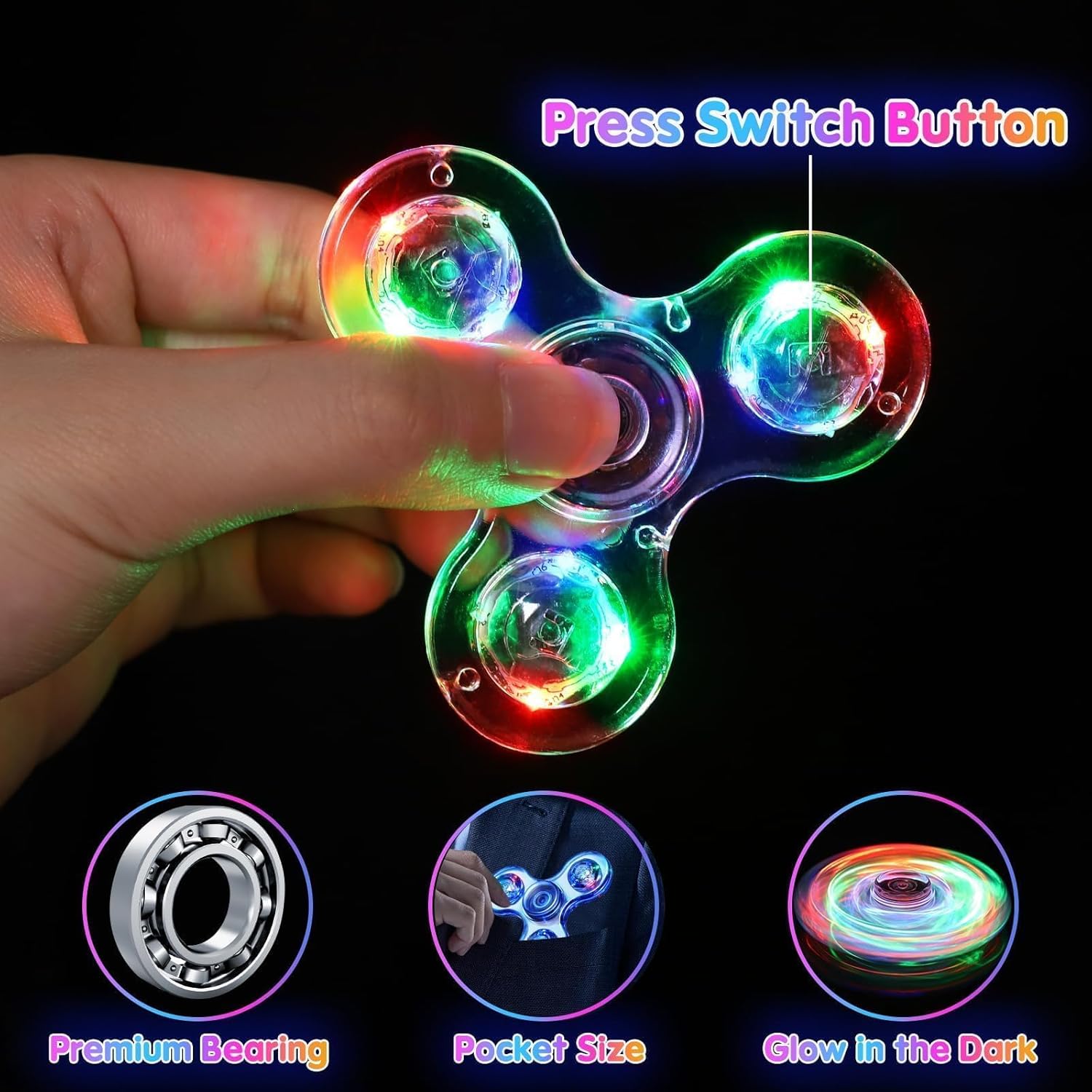Gigilli Fidget Spinners 12 Pack, Light Up Bulk Fidget Spinners, Classroom Prizes Return Goodie Bag Stuffers, Glow Party Favors