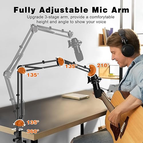 Miniatura 4 de Brazo de brazo para micrófono, soporte de micrófono de escritorio profesional con adaptadores de 14 pulgadas, 38 pulgadas, 58 pulgadas, abrazadera