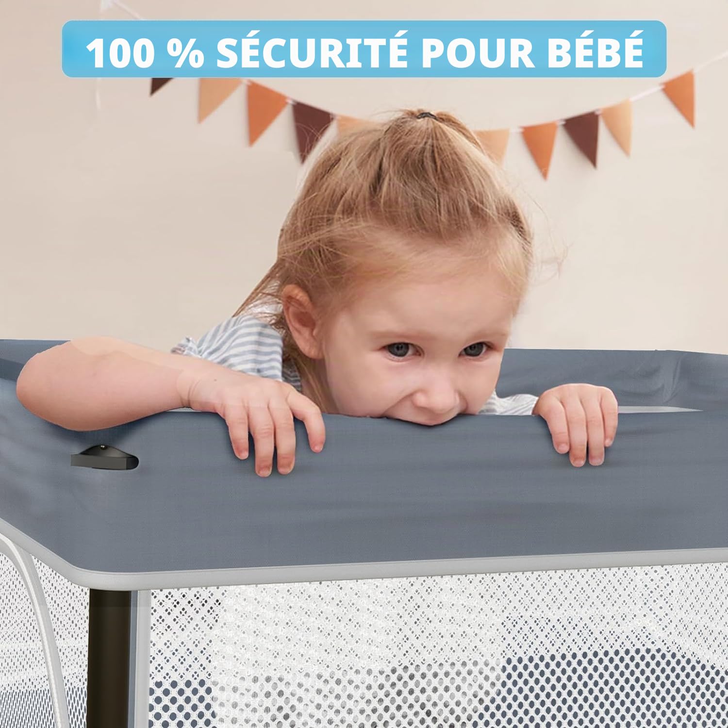 Parc pour bébé avec matelas, intérieur et extérieur, parc pliable, avec 50 balles d'océan (gris, 127 x 127 cm)