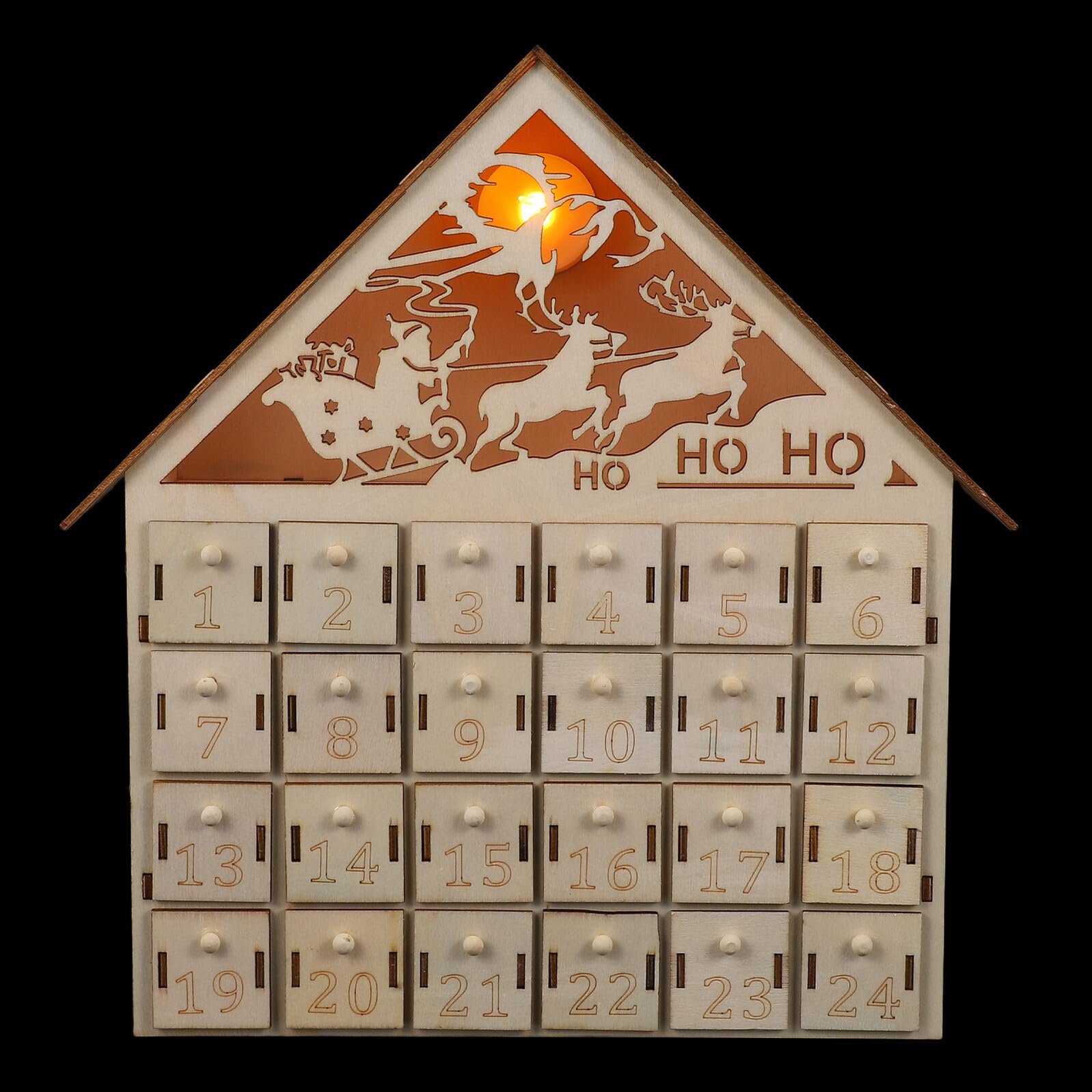 Weihnachtlicher Adventskalender aus Holz mit Led-beleuchtet Wiederverwendbar Energiesparende Beleuchtung Rustikale Tischdekoration für Festliche Familien-countdowns