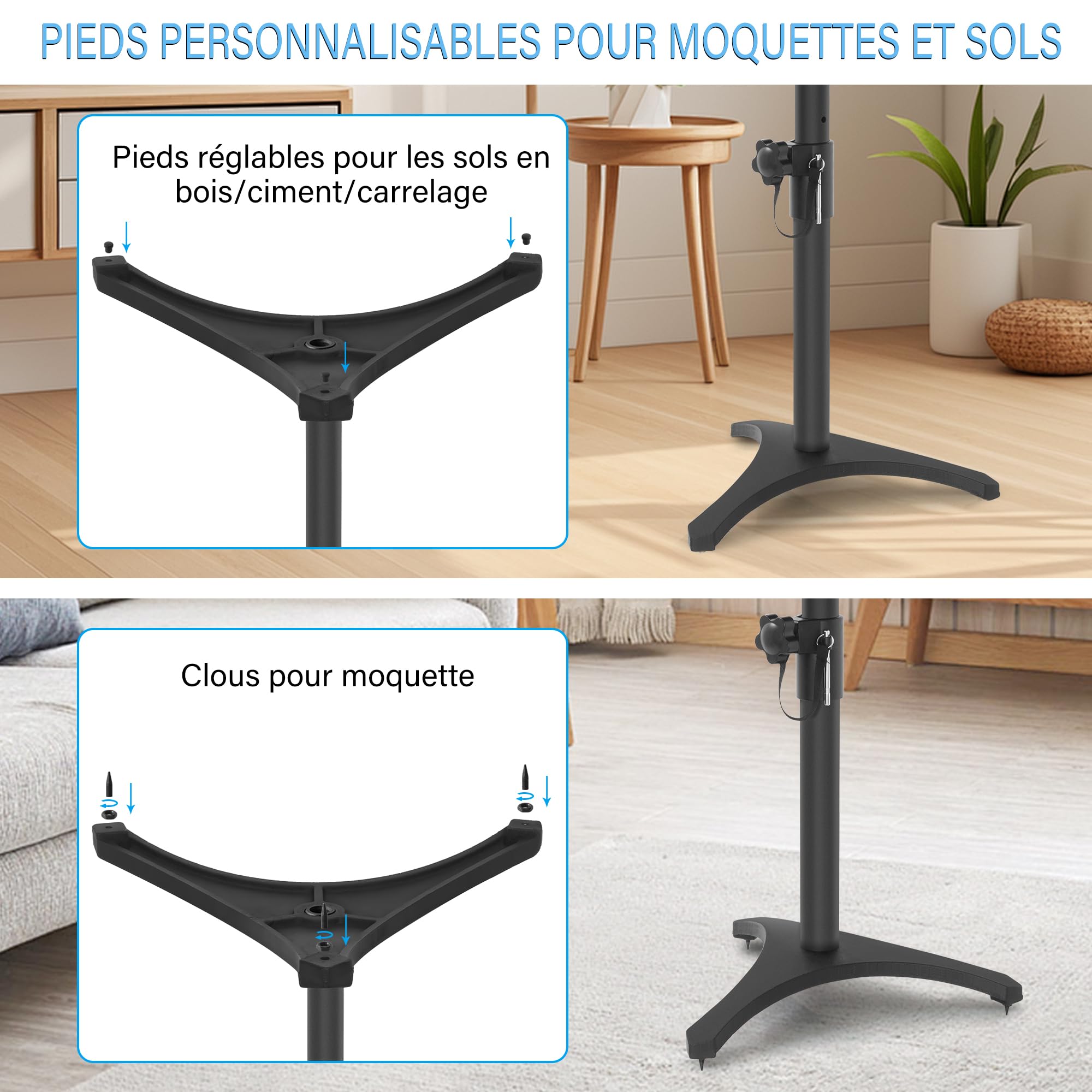 OUUTMEE Lot de 2 Pieds Enceintes Réglable en Hauteur, Modèle Allongé