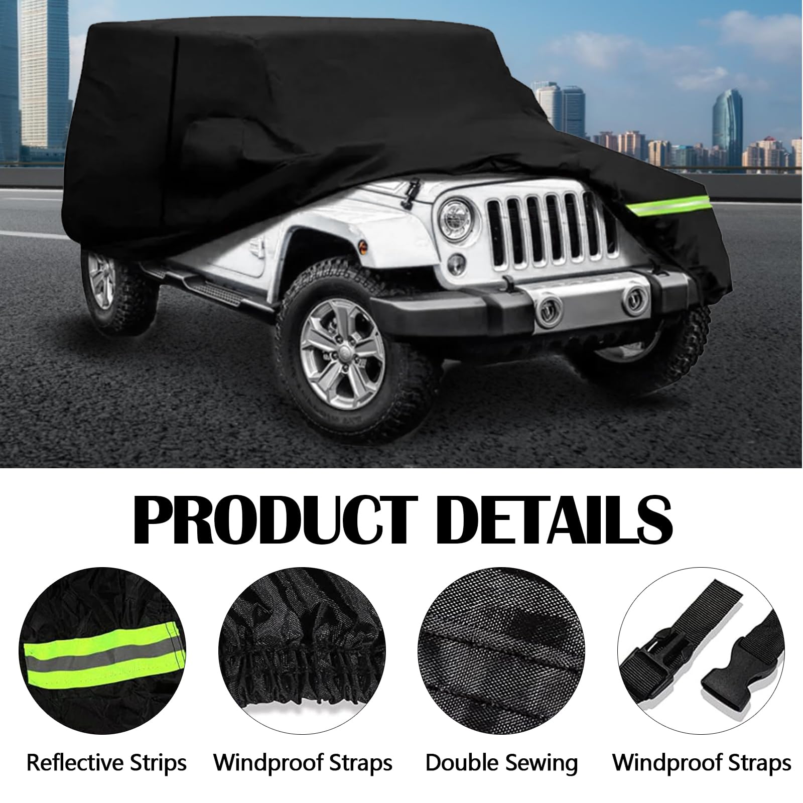 Copriauto Impermeabile per Wrangler 2 Porte - Anti UV Esterno Interno per CJ YJ TJ e JK - Completo per Garage a 2 Porte - Copertura per Tutte Le Stagioni