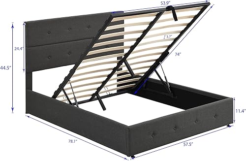 Miniatura 2 de Harper & Bright Designs Cama de almacenamiento elevable, cama tapizada de tamaño matrimonial con cabecero copetudo y almacenamiento en la parte
