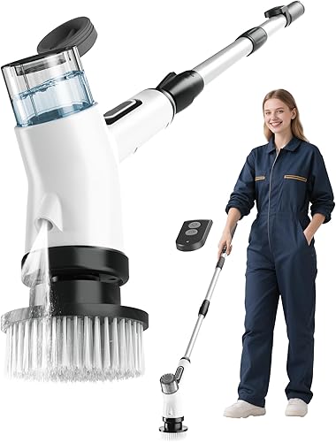 Limpiador giratorio eléctrico de alta calidad, IPX7 impermeable con spray de espuma, cepillo de ducha y bañera de alta resistencia para baño, 300380