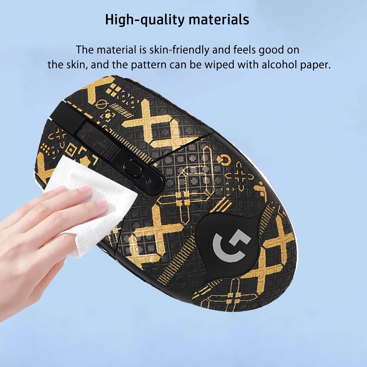 NOUKAJU Mouse Grip Tape Full Coverage for Logitech G305 Lightspeed Wireless Gaming Mouse, Mouse Anti Slip Grip Tape,Self-Adhesive PreCut Sweat-Resistant Professional Mice Upgrade Kit(Black&Gold) image 3