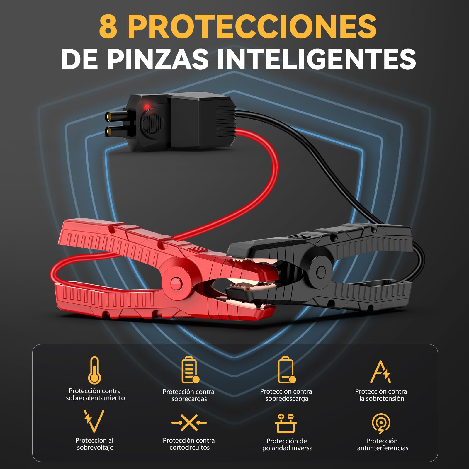 BRPOM Arrancador de Coches, 9000A 21800mAh Arrancador de Baterias de Coche 12V(para 8.0L de Gasolina o 6.5L de Diésel), Jump Starter Portátil, Carga Rápida QC3.0, Espera Larga