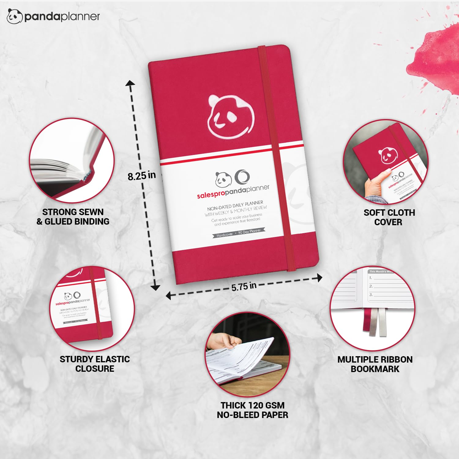 Panda Planner Sales Pro Planner 2026, agenda sin fecha de 90 días, color rojo | Diseños mensuales, semanales y diarios, seguimiento de ventas, 5.75 x 8.25 pulgadas, tapa suave, papel de alta calidad