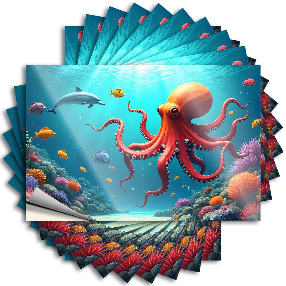 Boys Bedroom Decor Cover Saying | Underwater Scene with Octopus and Colorful Fish Plastic for Birthday Decor(8X12CM)